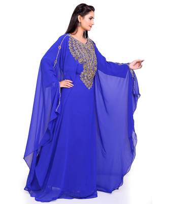 royal blue georgette embroidered zari work islamic kaftans 2
