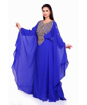 royal blue georgette embroidered zari work islamic kaftans 3
