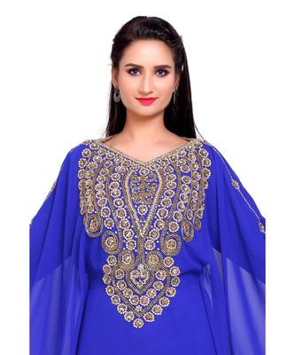 royal blue georgette embroidered zari work islamic kaftans 5
