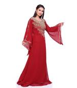 maroon georgette embroidered zari work islamic kaftans