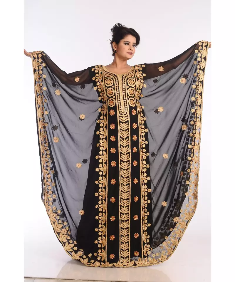 Black Georgette Embroidered Zari Work Islamic Kaftans