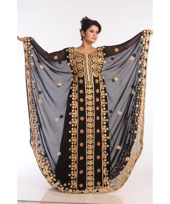 Black Georgette Embroidered Zari Work Islamic Kaftans 1