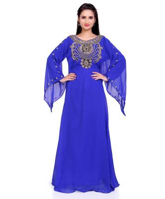 royal blue georgette embroidered zari work islamic kaftans 1