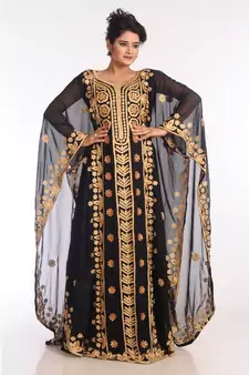 Black Georgette Embroidered Zari Work Islamic Kaftans