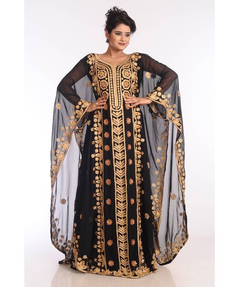 Black Georgette Embroidered Zari Work Islamic Kaftans