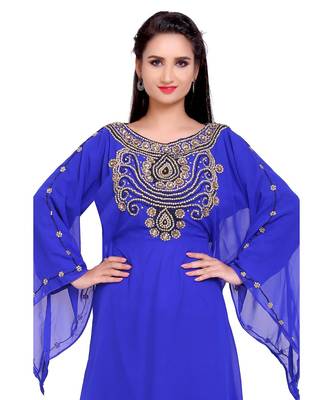 royal blue georgette embroidered zari work islamic kaftans 2
