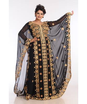Black Georgette Embroidered Zari Work Islamic Kaftans 3