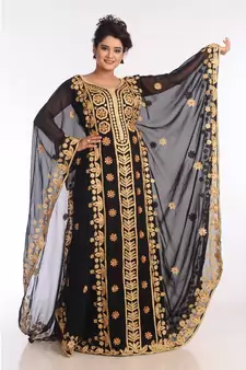 Black Georgette Embroidered Zari Work Islamic Kaftans