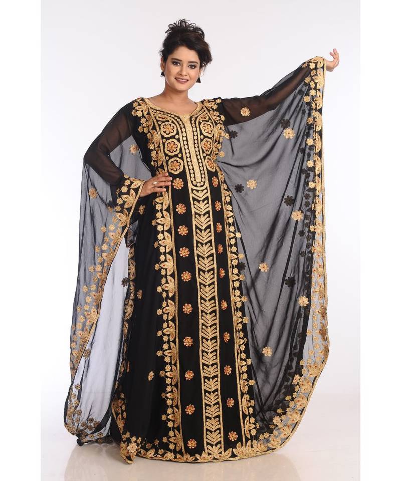 Black Georgette Embroidered Zari Work Islamic Kaftans