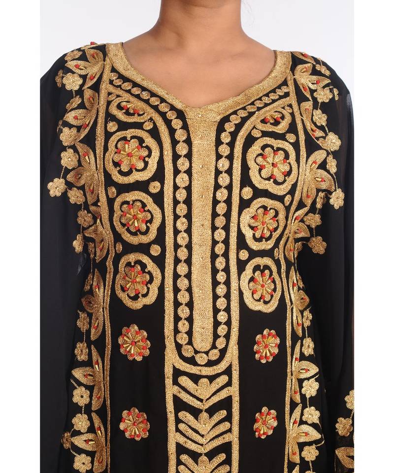 Black Georgette Embroidered Zari Work Islamic Kaftans
