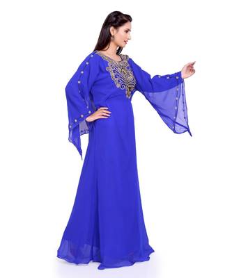 royal blue georgette embroidered zari work islamic kaftans 4
