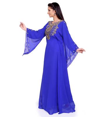 royal blue georgette embroidered zari work islamic kaftans 5