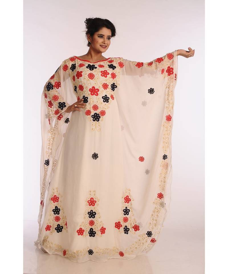 Cream Georgette Embroidered Zari Work Islamic Kaftans