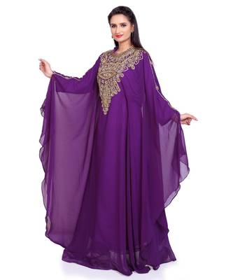 purple georgette embroidered zari work islamic kaftans 1