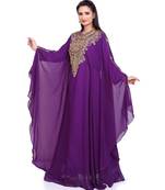 purple georgette embroidered zari work islamic kaftans
