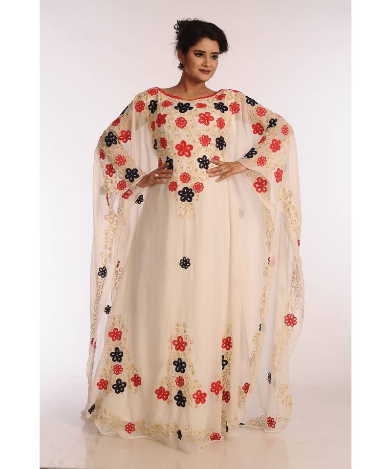 Cream Georgette Embroidered Zari Work Islamic Kaftans