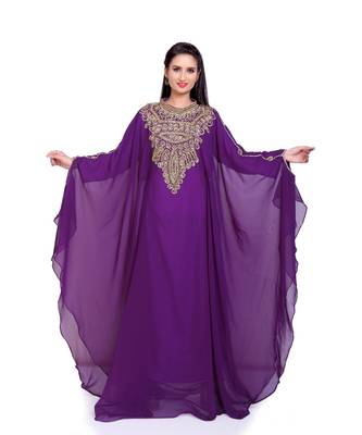 purple georgette embroidered zari work islamic kaftans 2
