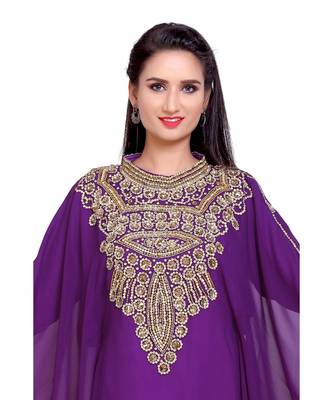 purple georgette embroidered zari work islamic kaftans 3