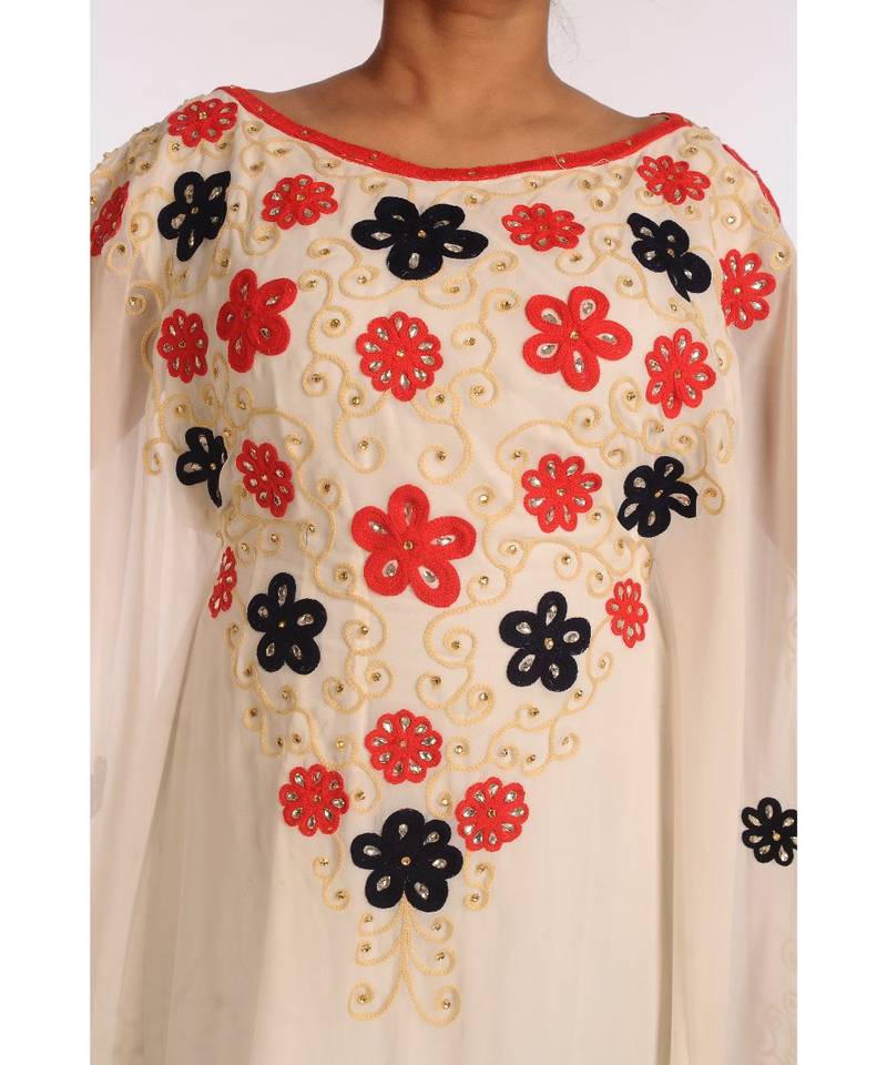 Cream Georgette Embroidered Zari Work Islamic Kaftans