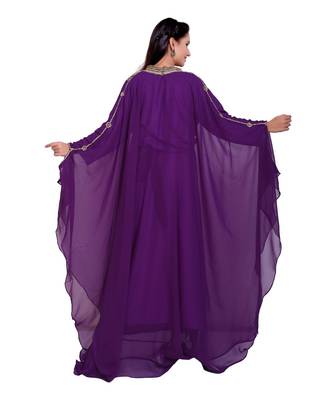 purple georgette embroidered zari work islamic kaftans 4