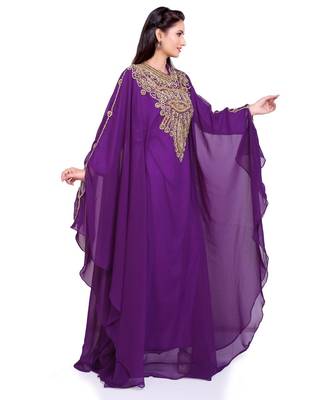purple georgette embroidered zari work islamic kaftans 5