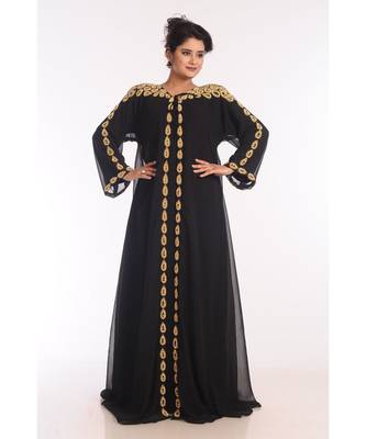 Black Georgette Embroidered Zari Work Islamic Kaftans 1