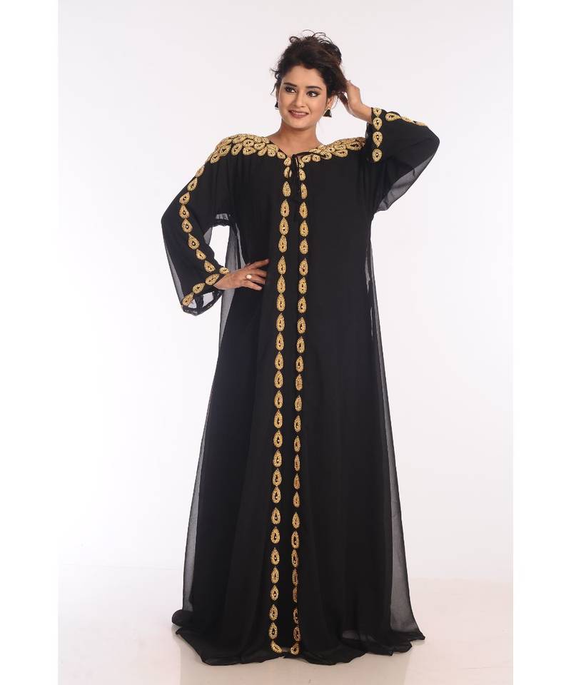 Black Georgette Embroidered Zari Work Islamic Kaftans
