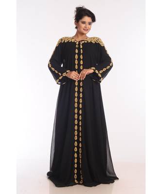 Black Georgette Embroidered Zari Work Islamic Kaftans 3