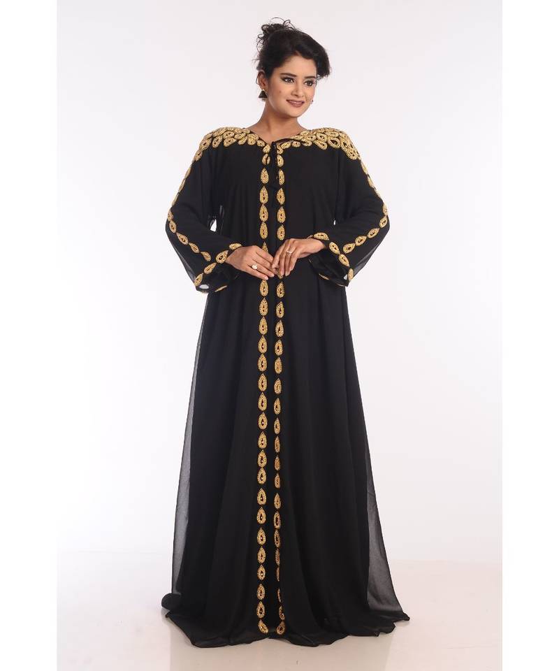Black Georgette Embroidered Zari Work Islamic Kaftans