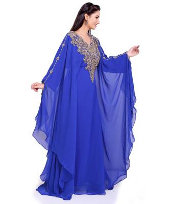 royal blue georgette embroidered zari work islamic kaftans 1
