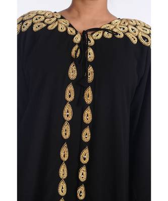 Black Georgette Embroidered Zari Work Islamic Kaftans 4