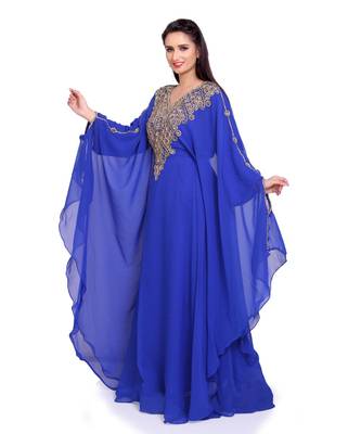 royal blue georgette embroidered zari work islamic kaftans 2