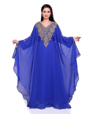 royal blue georgette embroidered zari work islamic kaftans 3