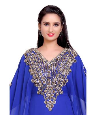 royal blue georgette embroidered zari work islamic kaftans 4