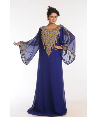Blue Georgette Embroidered Zari Work Islamic Kaftans 2