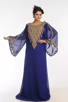 Blue Georgette Embroidered Zari Work Islamic Kaftans