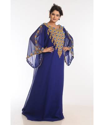 Blue Georgette Embroidered Zari Work Islamic Kaftans 3