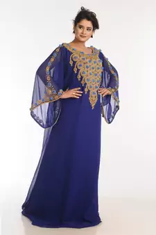 Blue Georgette Embroidered Zari Work Islamic Kaftans