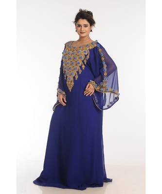 Blue Georgette Embroidered Zari Work Islamic Kaftans 4