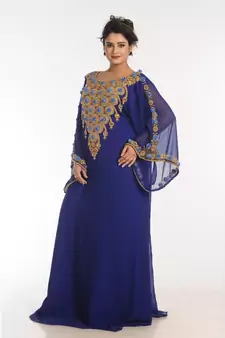Blue Georgette Embroidered Zari Work Islamic Kaftans