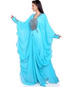 sky blue georgette embroidered zari work islamic kaftans