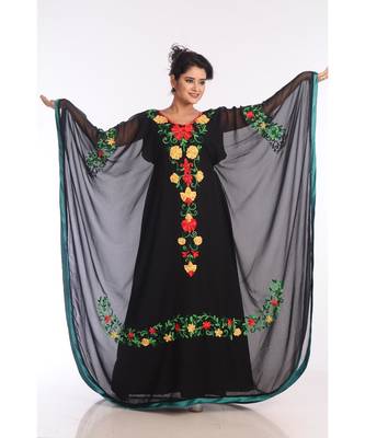 Black Georgette Embroidered Zari Work Islamic Kaftans 1