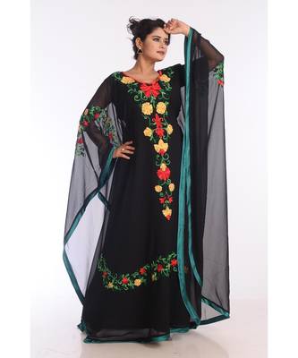 Black Georgette Embroidered Zari Work Islamic Kaftans 2