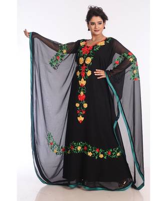 Black Georgette Embroidered Zari Work Islamic Kaftans 3