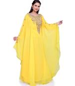 yellow georgette embroidered zari work islamic kaftans