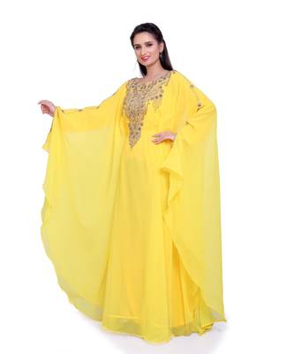 yellow georgette embroidered zari work islamic kaftans 2