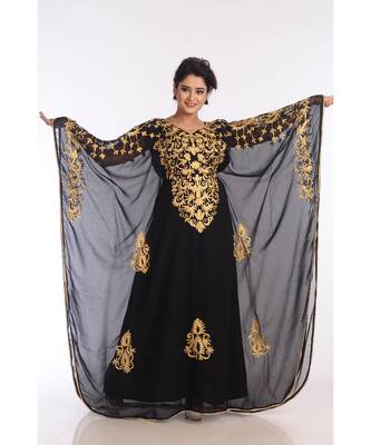 Black Georgette Embroidered Zari Work Islamic Kaftans 1