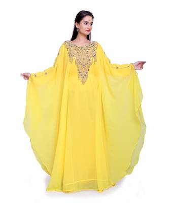 yellow georgette embroidered zari work islamic kaftans 3