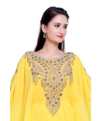 yellow georgette embroidered zari work islamic kaftans 4