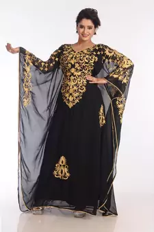 Black Georgette Embroidered Zari Work Islamic Kaftans